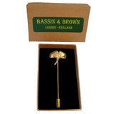 Bassin and Brown Ginkgo Biloba Leaf Jacket Lapel Pin - Gold