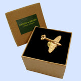 Bassin and Brown Spitfire Airplane Lapel Pin - Gold