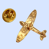 Bassin and Brown Spitfire Airplane Lapel Pin - Gold