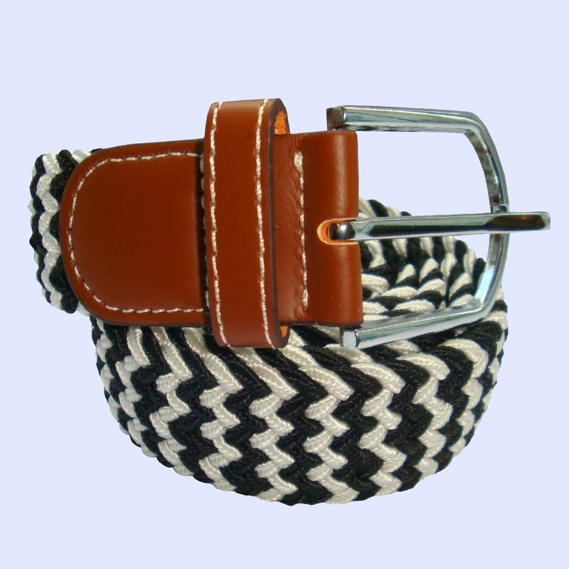 Bassin and Brown Stripe Elasticated Woven Belt - Black and White
