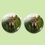 Bassin and Brown Dog in The Long Grass Cufflinks - Green and Brown