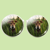Bassin and Brown Dog in The Long Grass Cufflinks - Green and Brown