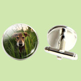 Bassin and Brown Dog in The Long Grass Cufflinks - Green and Brown