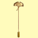 Bassin and Brown Ginkgo Biloba Leaf Jacket Lapel Pin - Gold