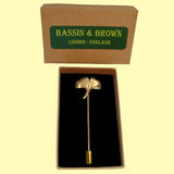 Bassin and Brown Ginkgo Biloba Leaf Jacket Lapel Pin - Gold