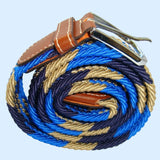 Bassin and Brown Jagged Stripe Elasticated Woven Belt - Blue, Navy and Beige