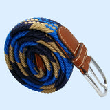 Bassin and Brown Jagged Stripe Elasticated Woven Belt - Blue, Navy and Beige