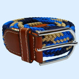 Bassin and Brown Jagged Stripe Elasticated Woven Belt - Blue, Navy and Beige