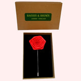 Bassin and Brown Rose Red Jacket Lapel Pin - 4cm Diameter