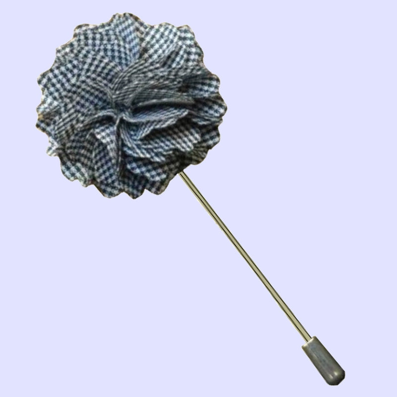 Bassin and Brown Gingham Check Lapel Pin - Grey/White