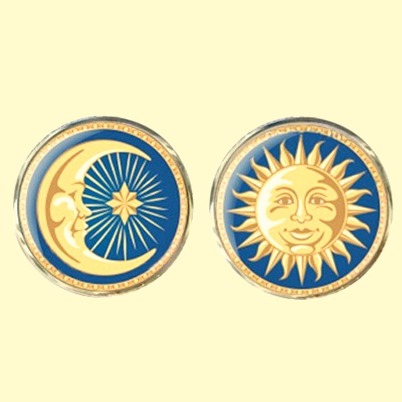 Bassin and Brown Sun and Crescent Moon Cufflinks - Blue and Yellow