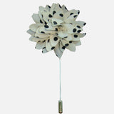 Bassin and Brown Spotted  Flower Jacket Lapel Pin - White and Black