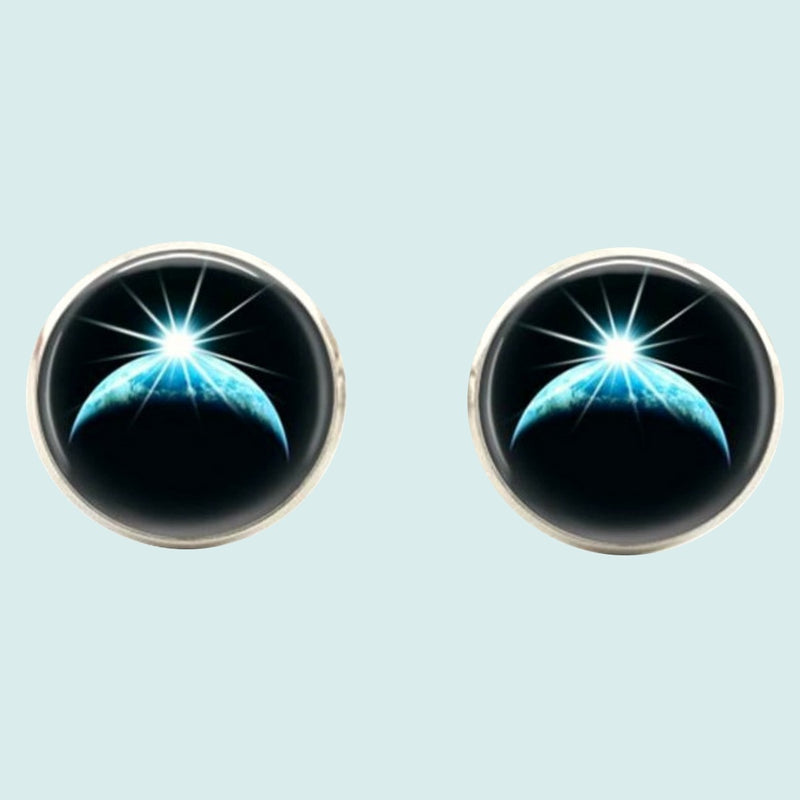 Bassin and Brown Sun Rising Over Earth Cufflinks - Black, Blue and White