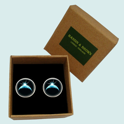 Bassin and Brown Sun Rising Over Earth Cufflinks - Black, Blue and White