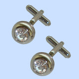 Bassin and Brown Silver Round Clear Crystal Cufflinks