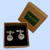 Bassin and Brown Silver Round Clear Crystal Cufflinks