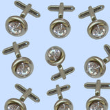 Bassin and Brown Silver Round Clear Crystal Cufflinks