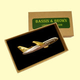 Bassin and Brown Airplane Tie Bar - Silver and Gold
