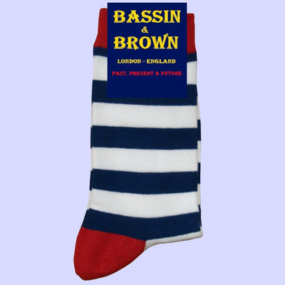 Bassin and Brown Hooped Stripe and Heel and Toe Socks - Navy and White