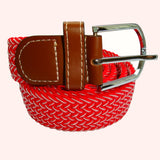 Bassin and Brown Chevron Striped - Elasticated Woven Fabric - Silver Toned Buckle Belt - Red and White