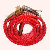 Bassin and Brown Chevron Striped - Elasticated Woven Fabric - Silver Toned Buckle Belt - Red and White