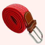 Bassin and Brown Chevron Striped - Elasticated Woven Fabric - Silver Toned Buckle Belt - Red and White