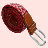 Bassin and Brown Wine Chevron Elasticated Woven Belt  - Silver Toned Buckle