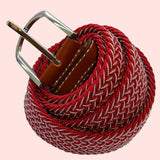 Bassin and Brown Wine Chevron Elasticated Woven Belt  - Silver Toned Buckle
