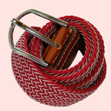 Bassin and Brown Wine Chevron Elasticated Woven Belt  - Silver Toned Buckle