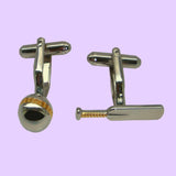 Bassin and Brown Cricket Bat and Ball Cufflinks - Silver and Gold