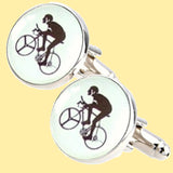 Bassin and Brown Cyclist Cufflinks - White and Black