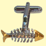 Bassin and Brown Skeleton Fish Cufflinks - Silver and Gold