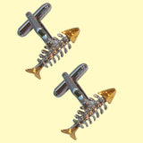 Bassin and Brown Skeleton Fish Cufflinks - Silver and Gold