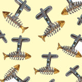 Bassin and Brown Skeleton Fish Cufflinks - Silver and Gold