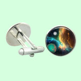 Bassin and Brown Space and Planets Cufflinks - Navy/Green/Yellow