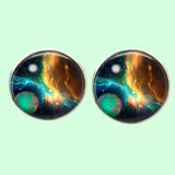 Bassin and Brown Space and Planets Cufflinks - Navy/Green/Yellow