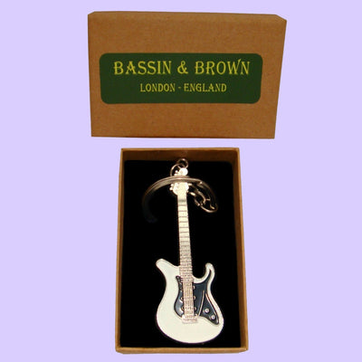 Bassin and Brown Guitar Keyring - White, Black and Silver