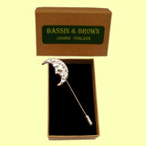 Bassin and Brown Silver Crescent Moon Lapel Pin