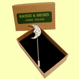 Bassin and Brown Silver Crescent Moon Lapel Pin