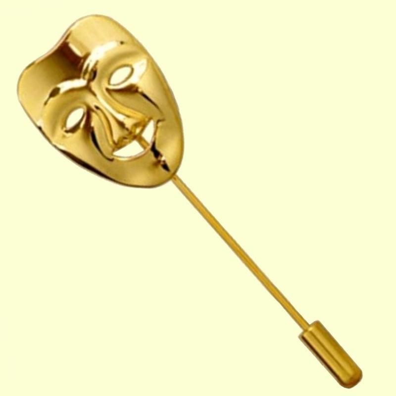 Bassin and Brown Mask Happy Jacket Lapel Pin - Gold