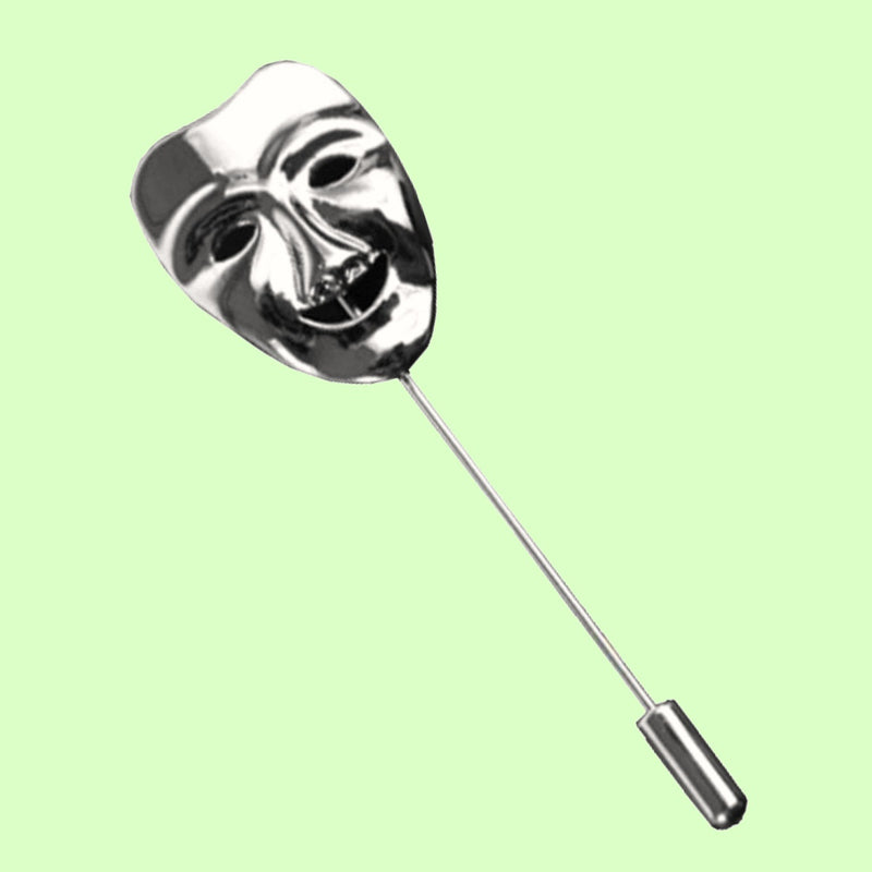 Bassin and Brown Mask Happy Jacket Lapel Pin - Silver