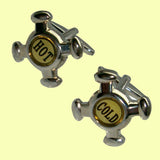 Bassin and Brown Hot And Cold Tap Cufflinks - Silver and White