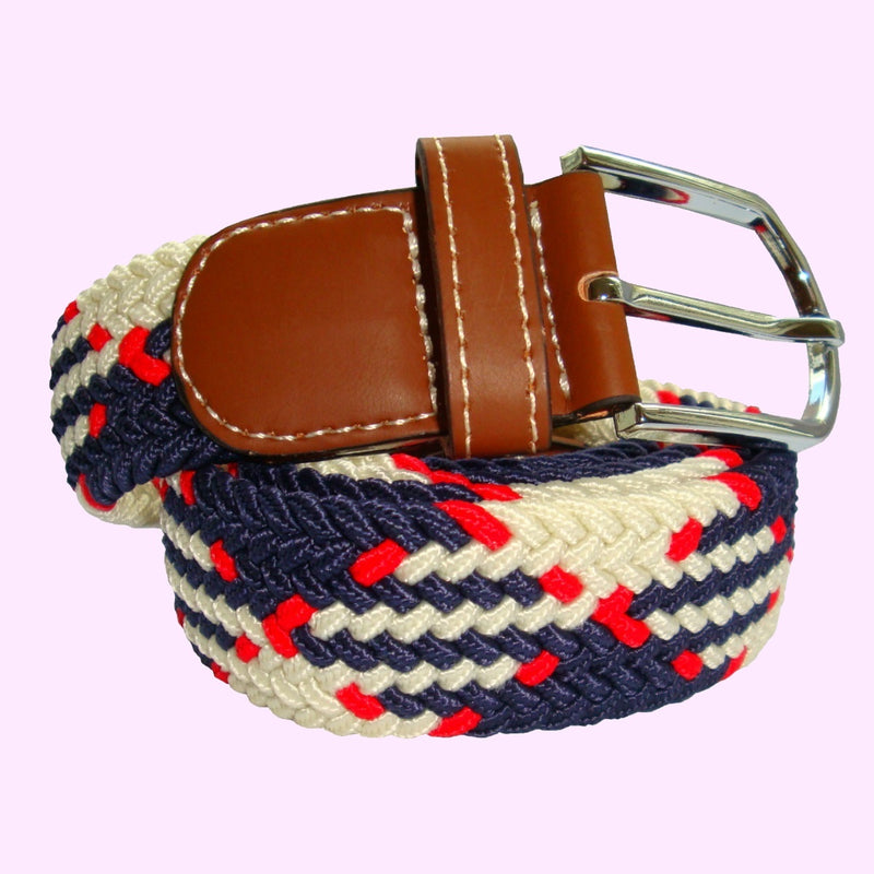 Bassin and Brown Jagged Stripe Woven Belt - Navy, Red and White