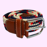 Bassin and Brown Jagged Stripe Woven Belt - Navy, Red and White