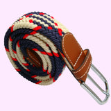 Bassin and Brown Jagged Stripe Woven Belt - Navy, Red and White