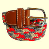 Bassin and Brown Jagged Stripe Woven Belt - Beige, Red and Grey