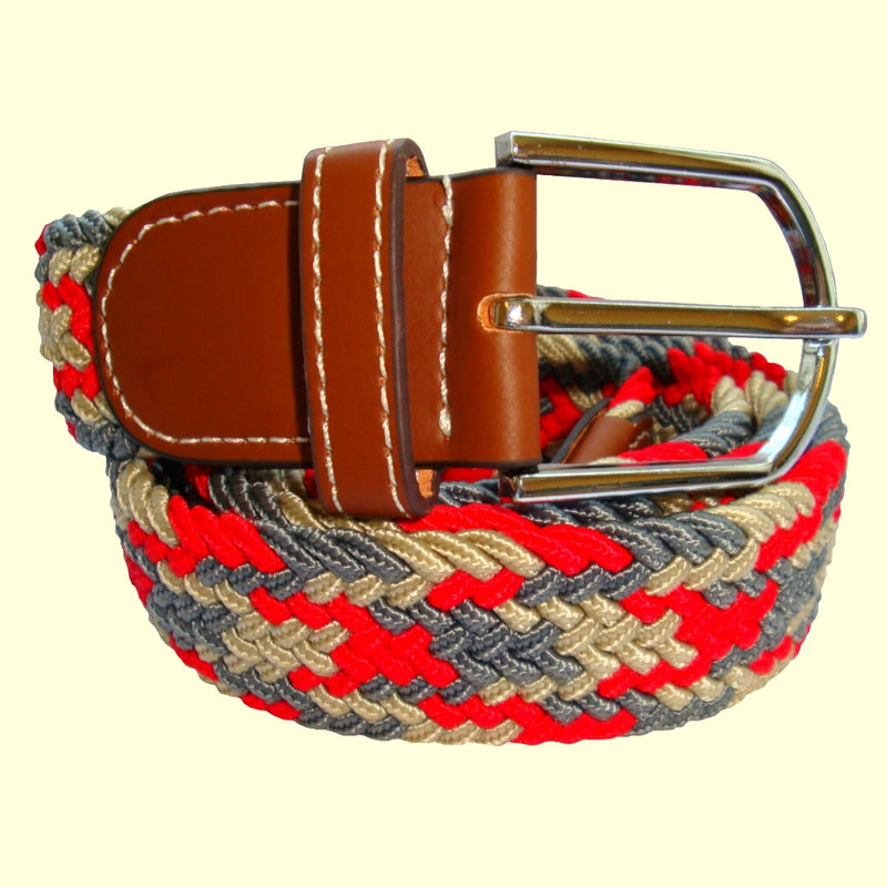 Bassin and Brown Jagged Stripe Woven Belt - Beige, Red and Grey