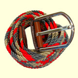 Bassin and Brown Jagged Stripe Woven Belt - Beige, Red and Grey