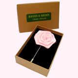 Bassin and Brown Rose  Jacket Lapel Pin - 4cm Diameter - Pastel Pink