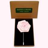 Bassin and Brown Rose  Jacket Lapel Pin - 4cm Diameter - Pastel Pink